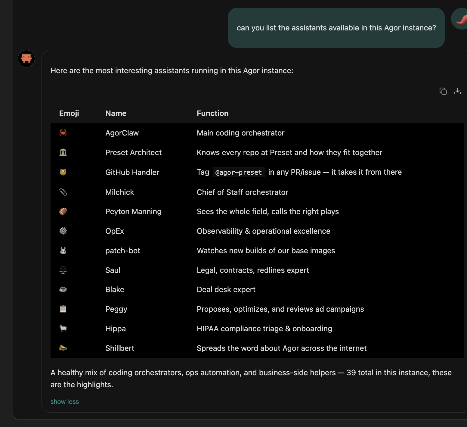 Screenshot of Persistent teammates in Agor
